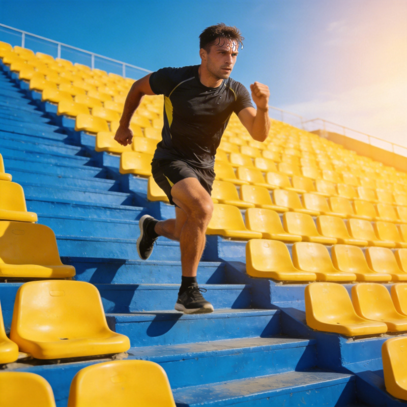 奔跑在阶梯上的运动员图片