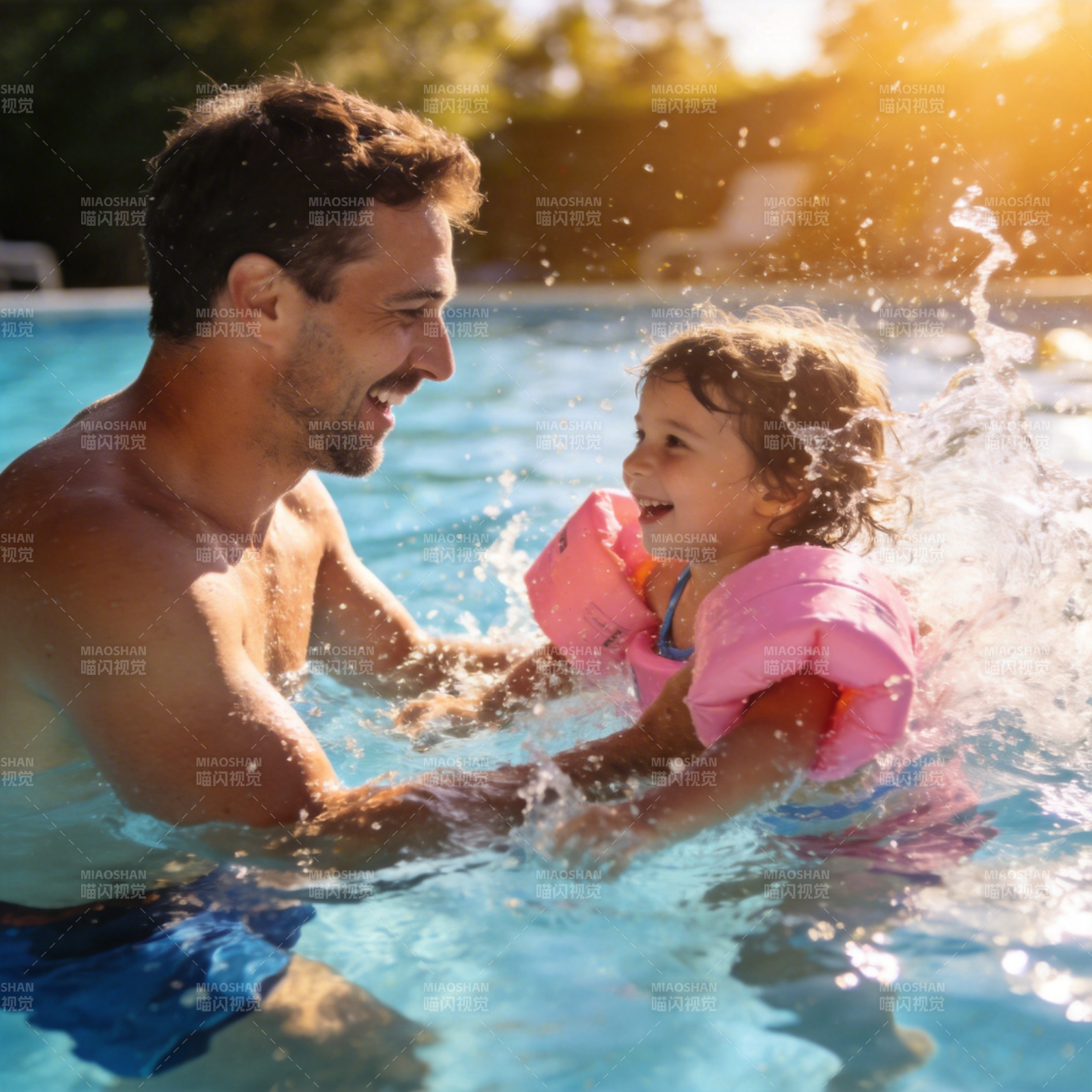 父女泳池嬉戏图片