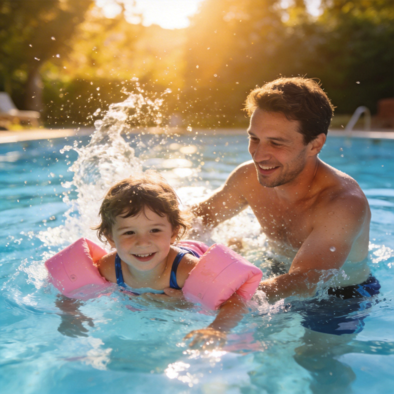 父女泳池嬉戏图片