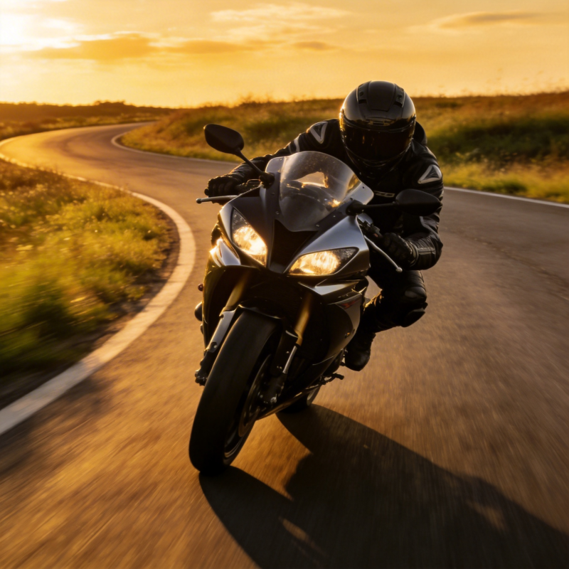 夕阳下的疾驰摩托图片