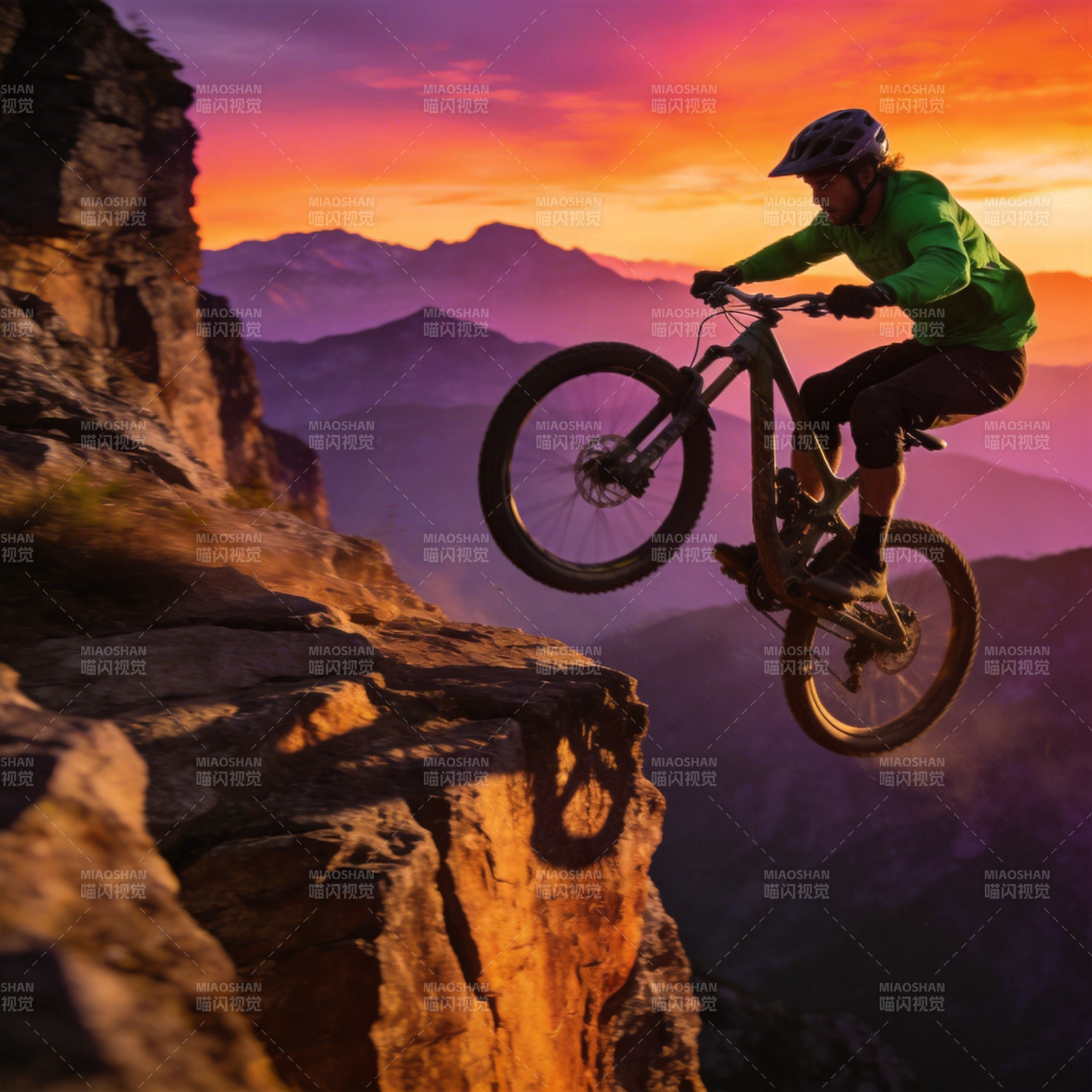 山地骑行飞跃瞬间图片