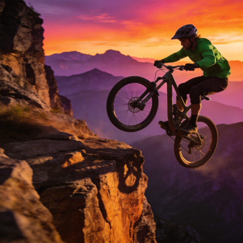 山地骑行飞跃瞬间图片