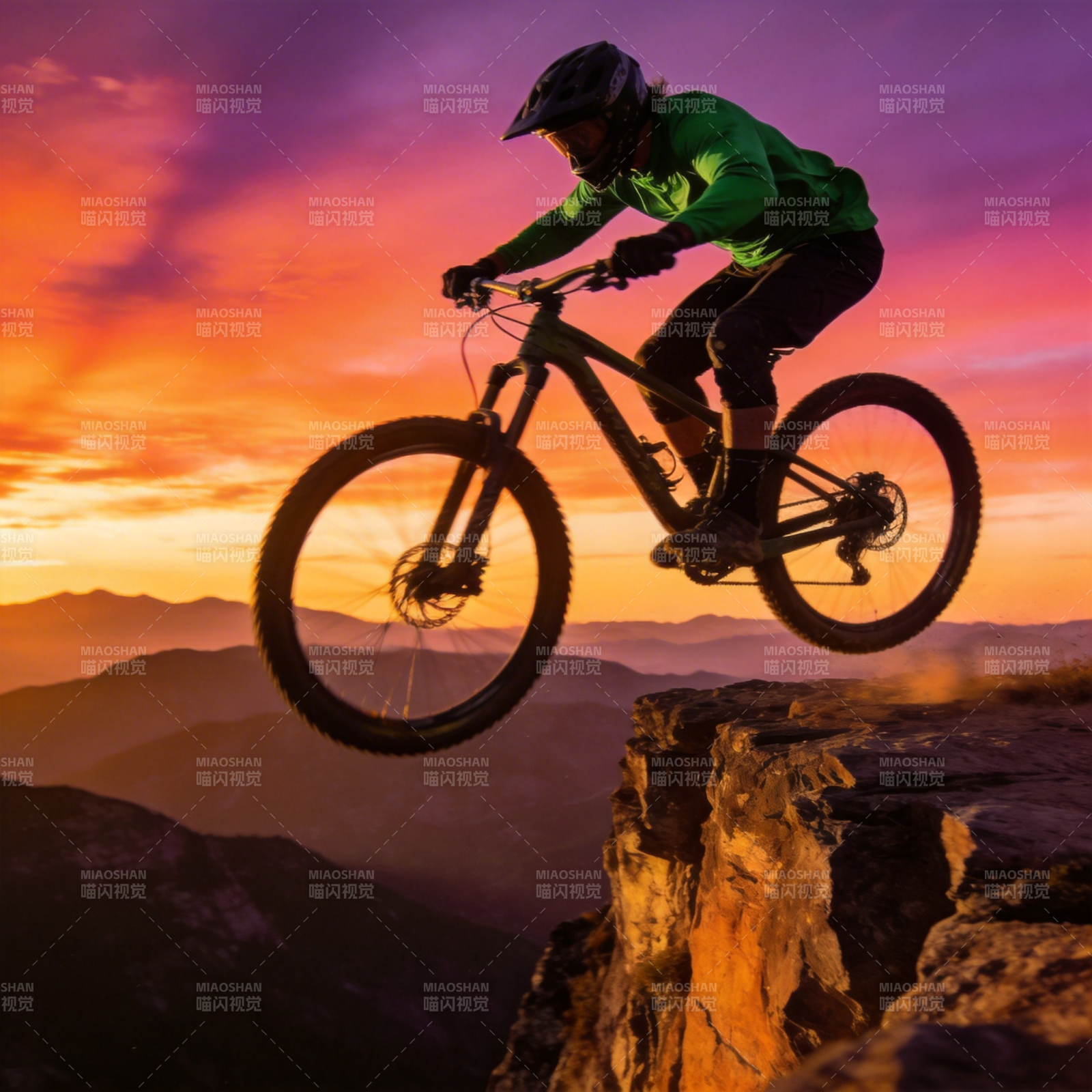 悬崖飞驰 夕阳骑行图片
