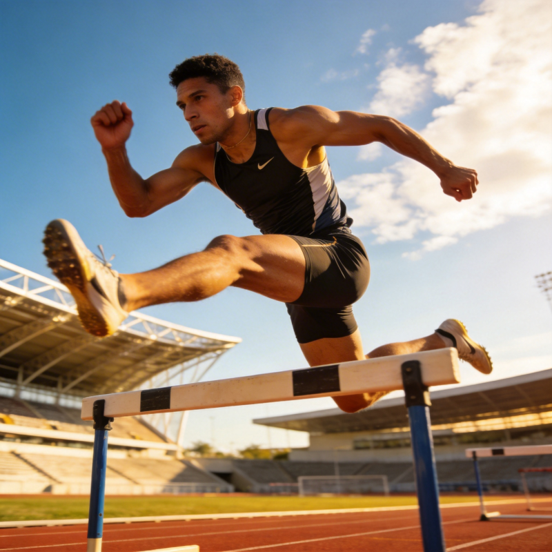 跨栏健将腾跃瞬间图片