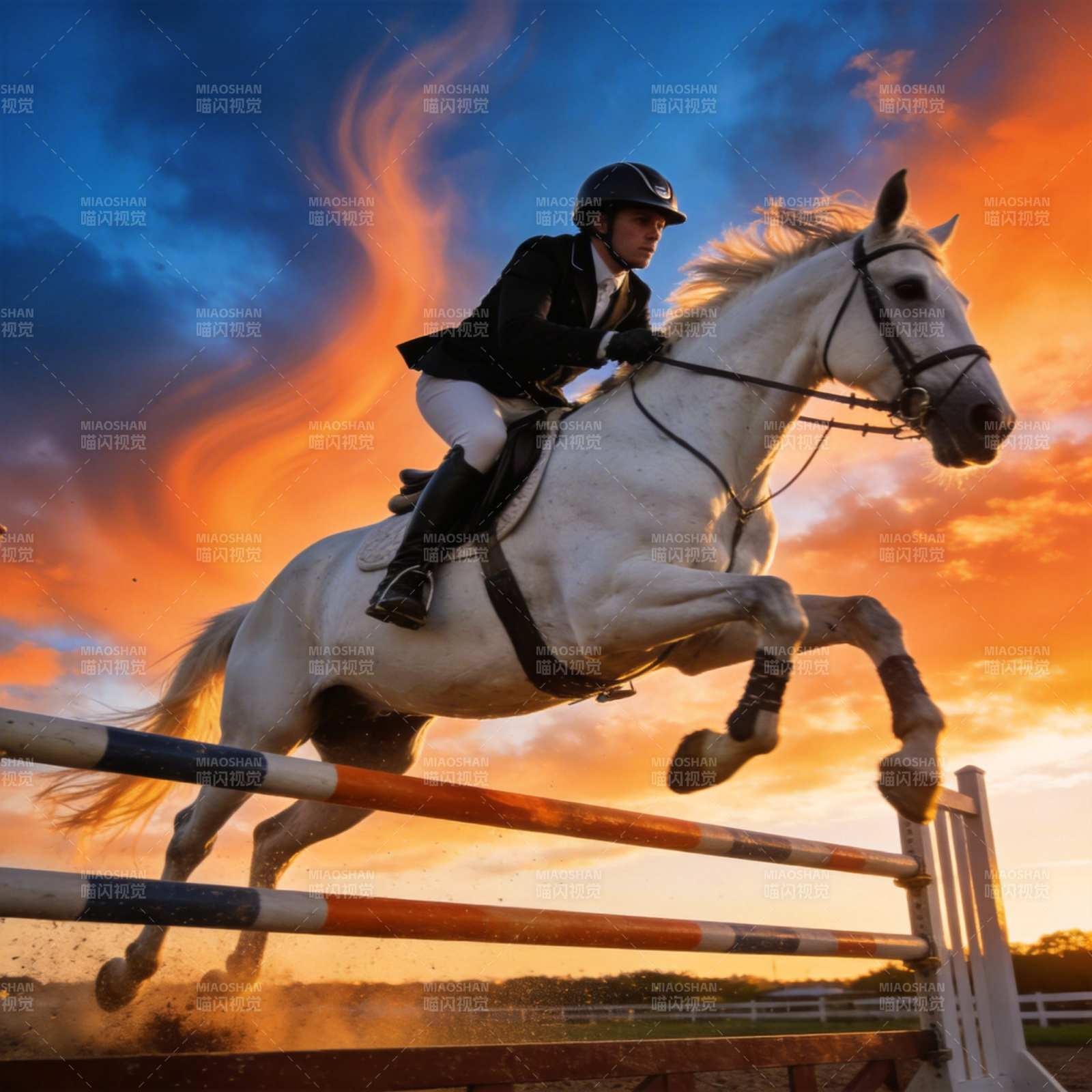 跃马腾空 霞光相伴图片