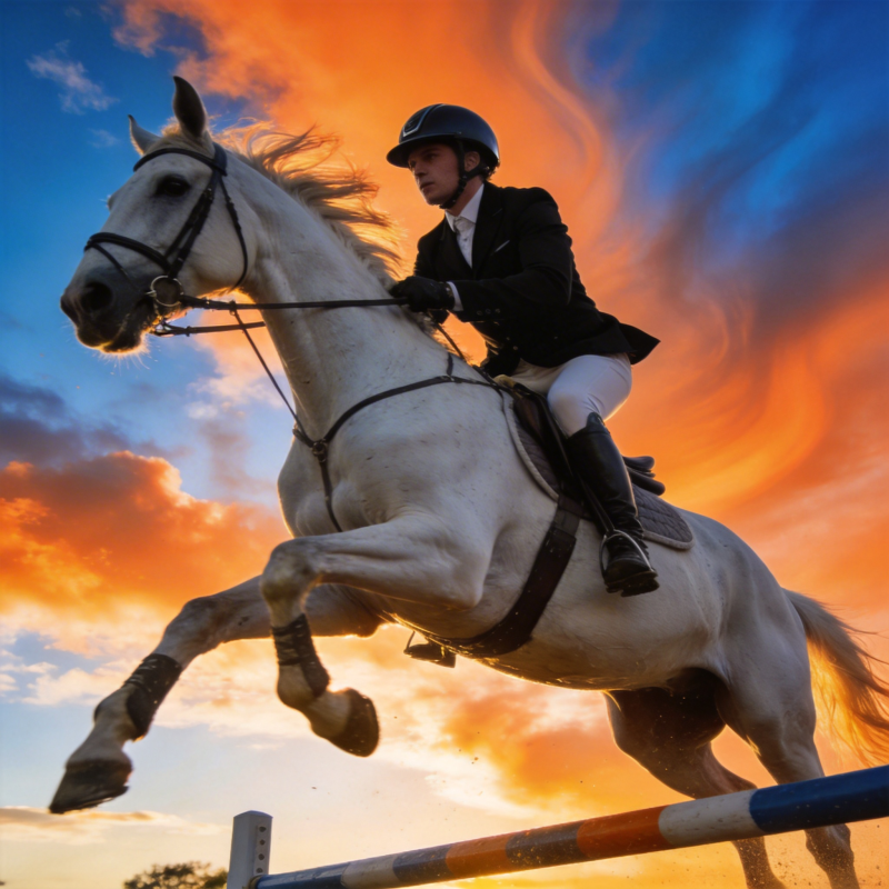 骏马飞跃夕阳下图片
