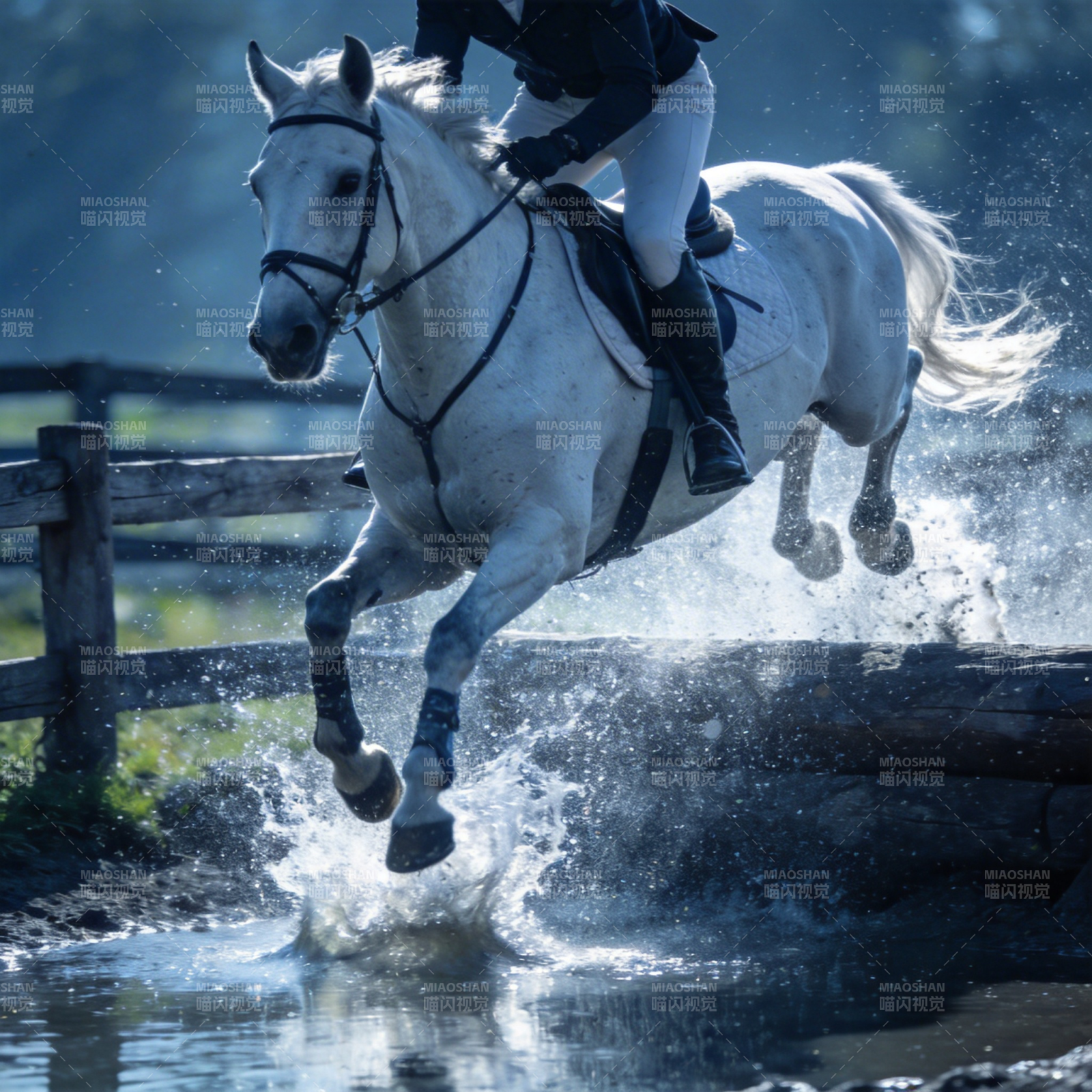 骏马飞跃水障图片