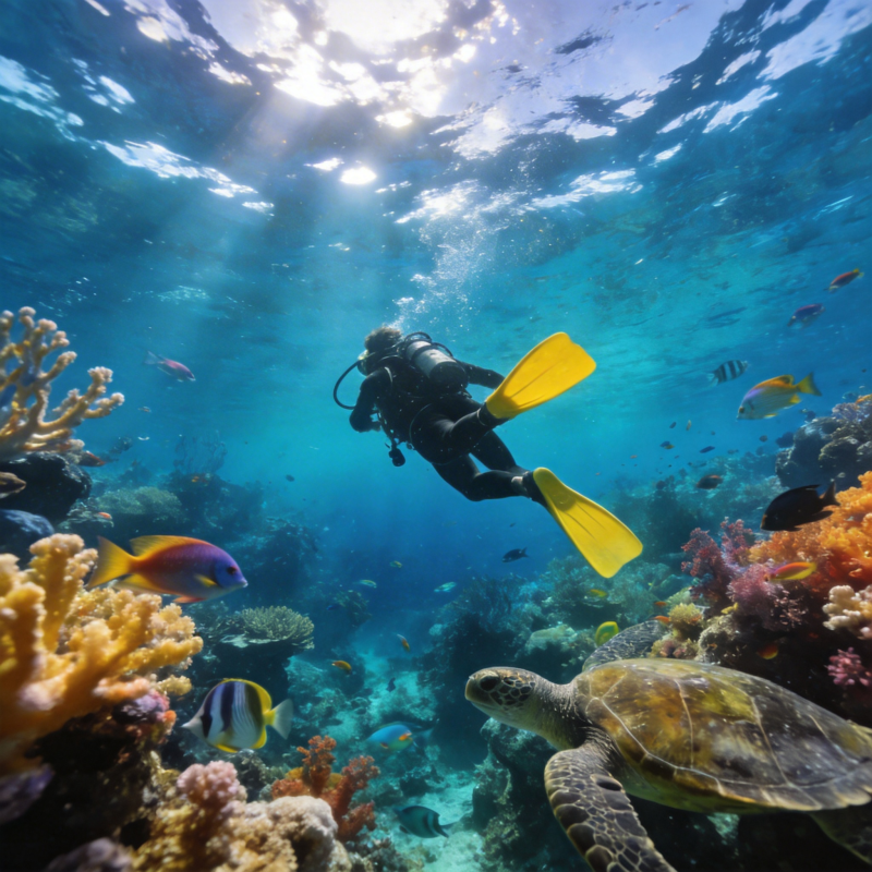 海底探秘 珊瑚与海龟图片