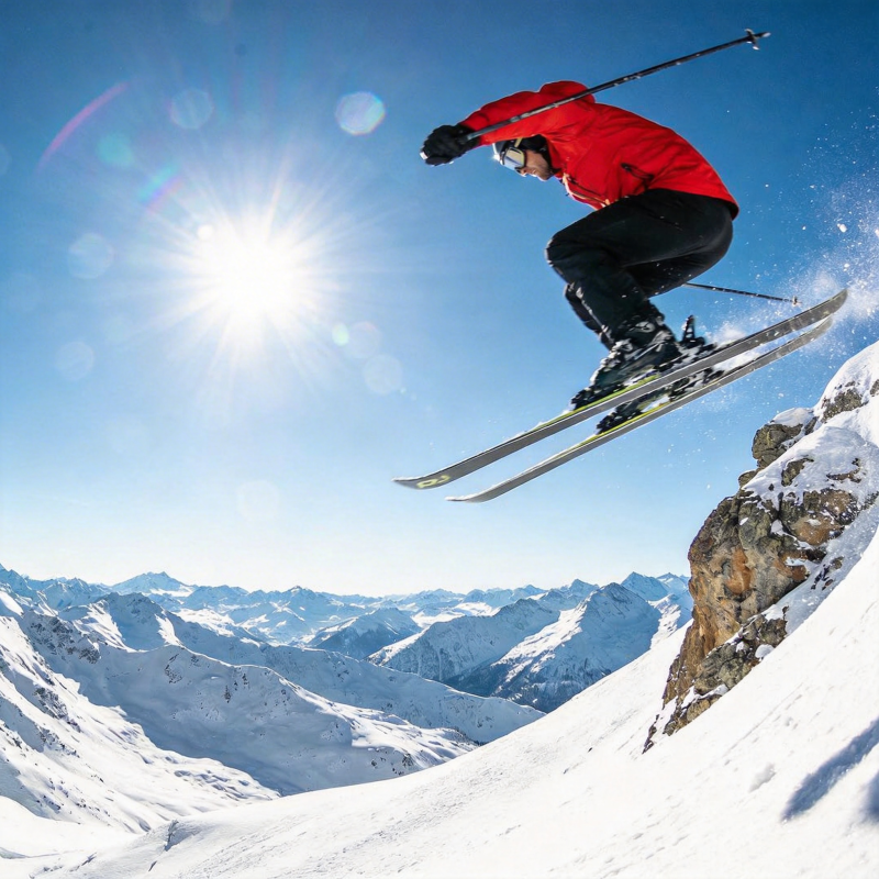 滑雪飞跃雪峰图片