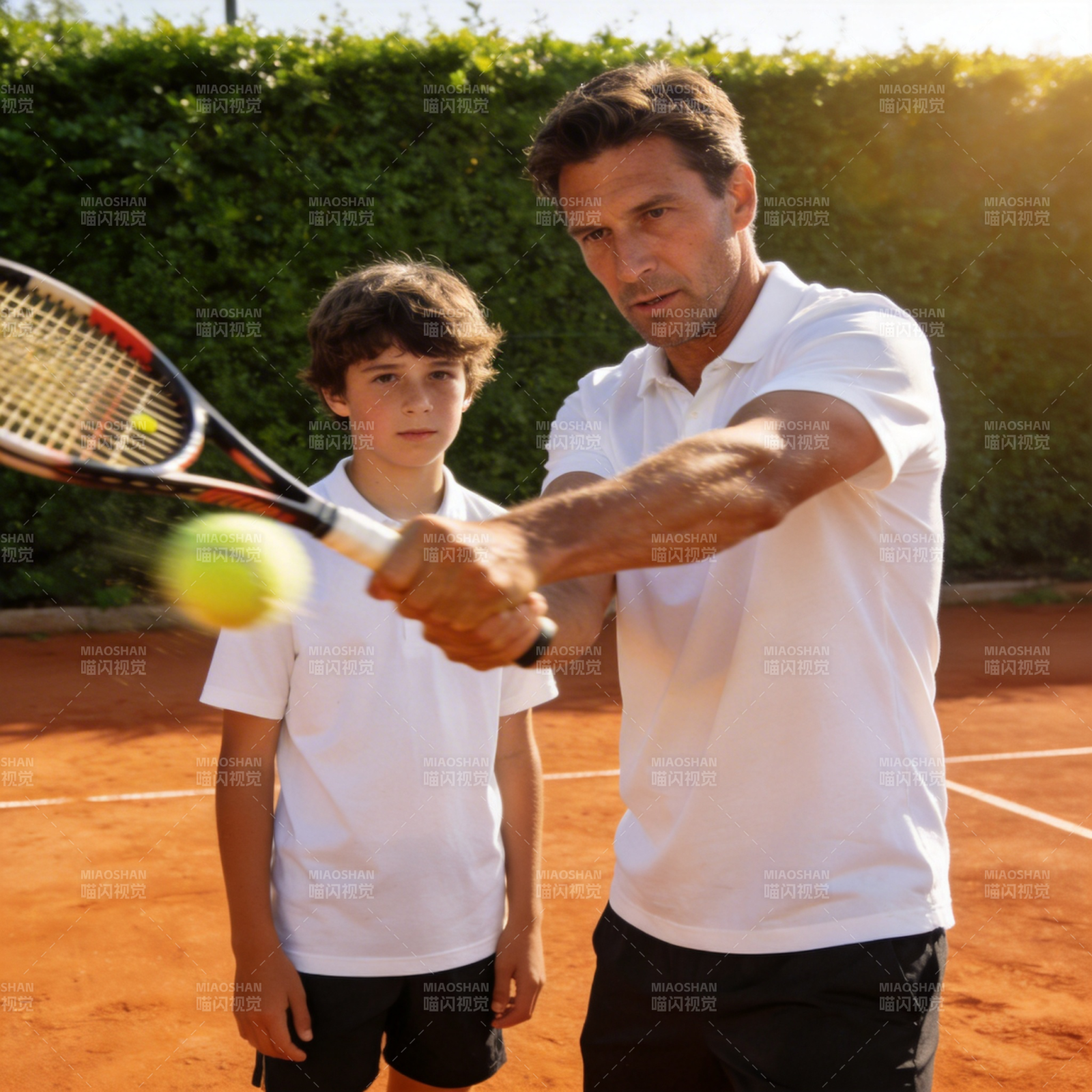 父子网球教学时刻图片