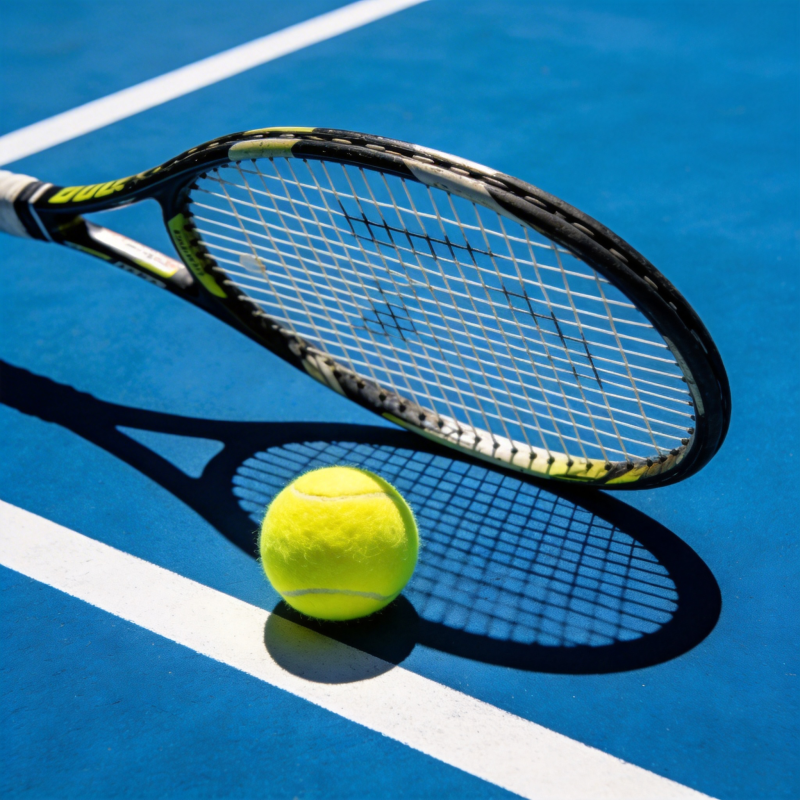 网球与球拍静置场中图片