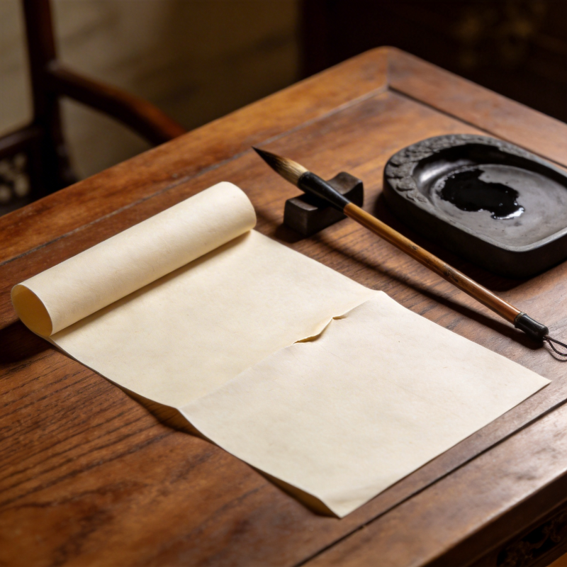 文房四宝静置桌案图片