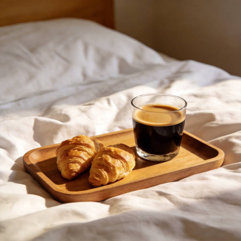 床畔咖啡与羊角面包图片