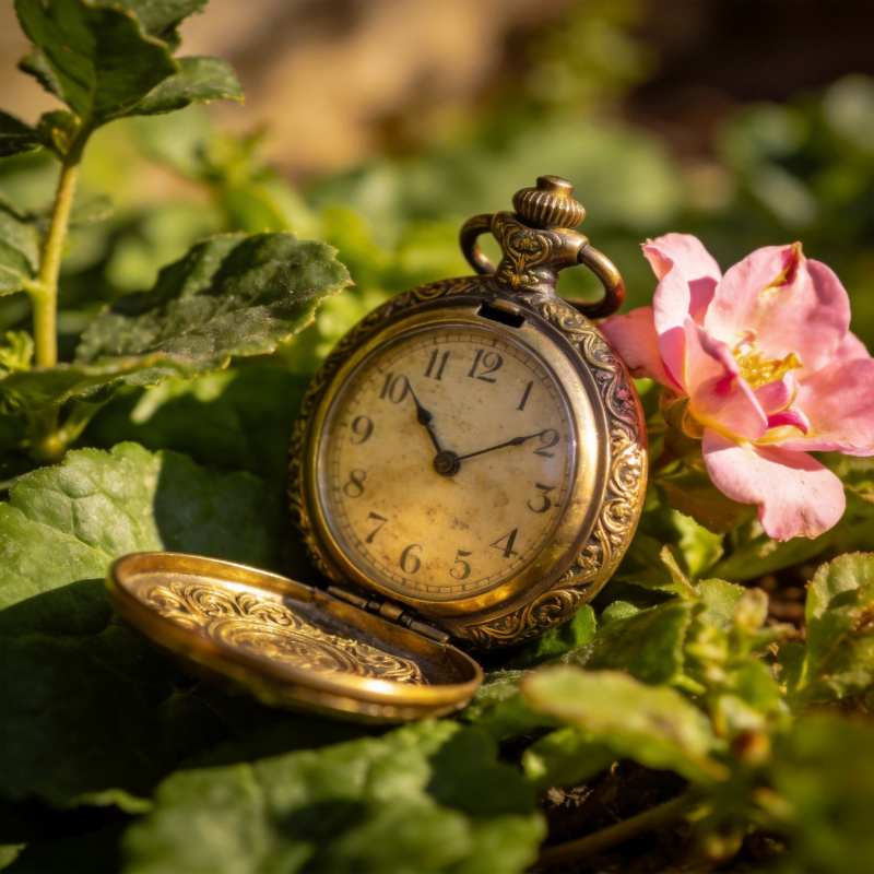 时光静好 花间钟表图片