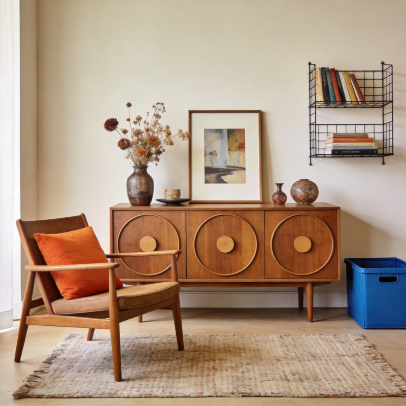 复古木柜客厅一角图片