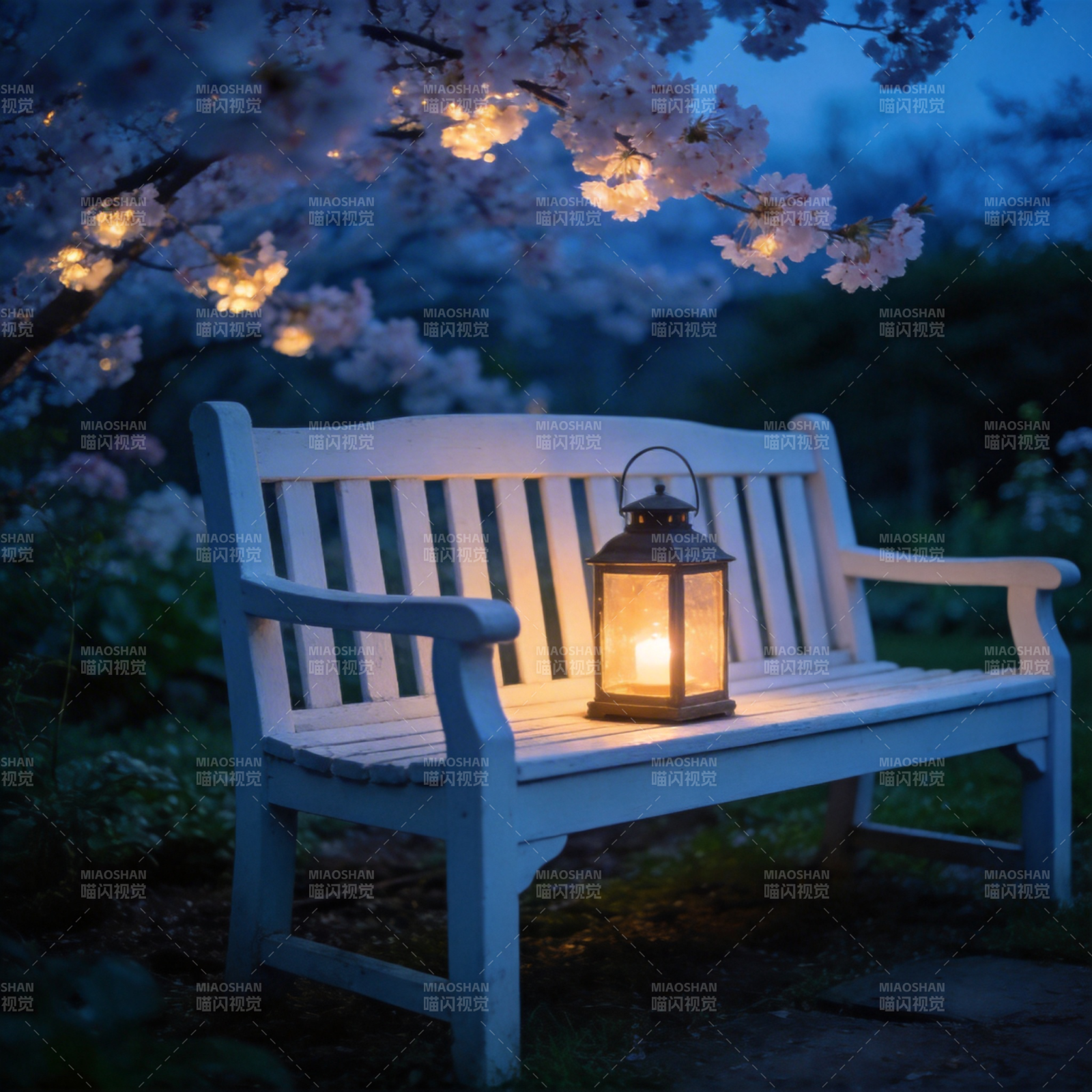 夜樱灯影静谧园图片