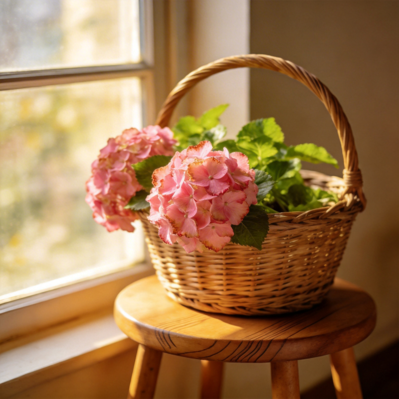 窗边花篮静谧美图片