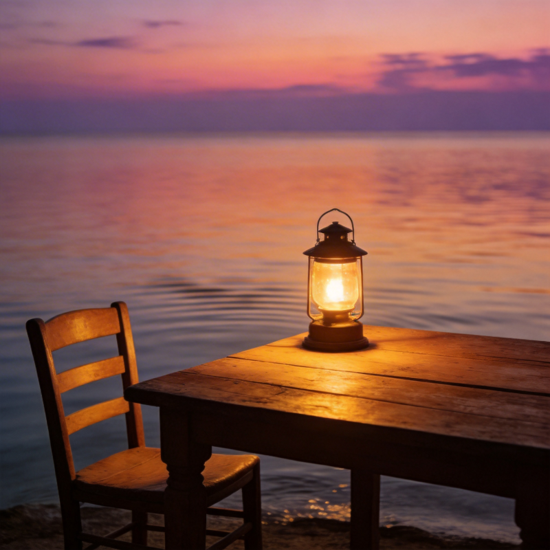 灯下湖畔黄昏景图片