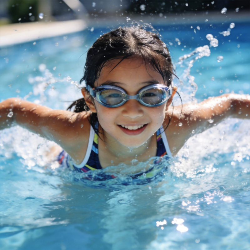 泳池中的快乐女孩图片