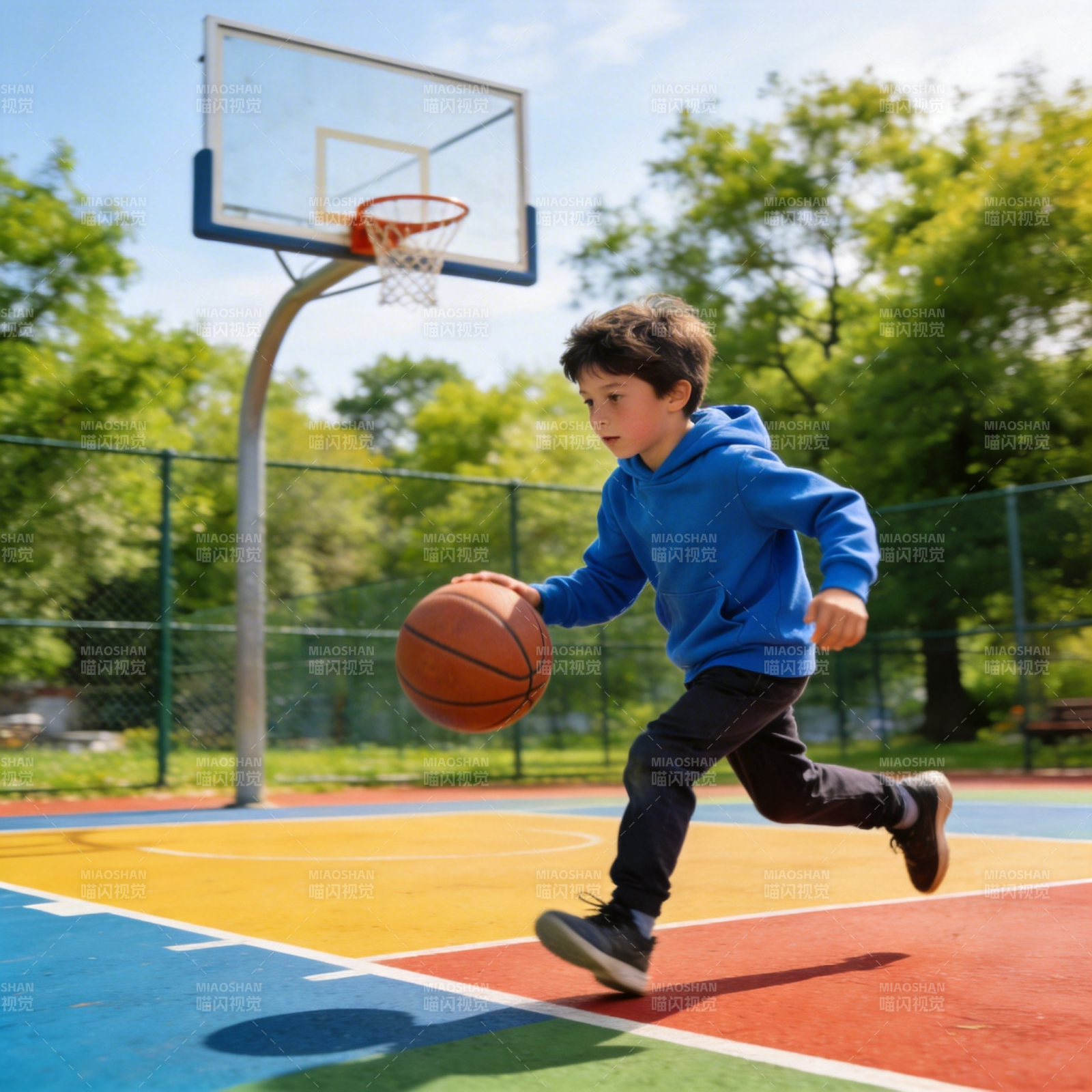 少年篮球场奔跑图片