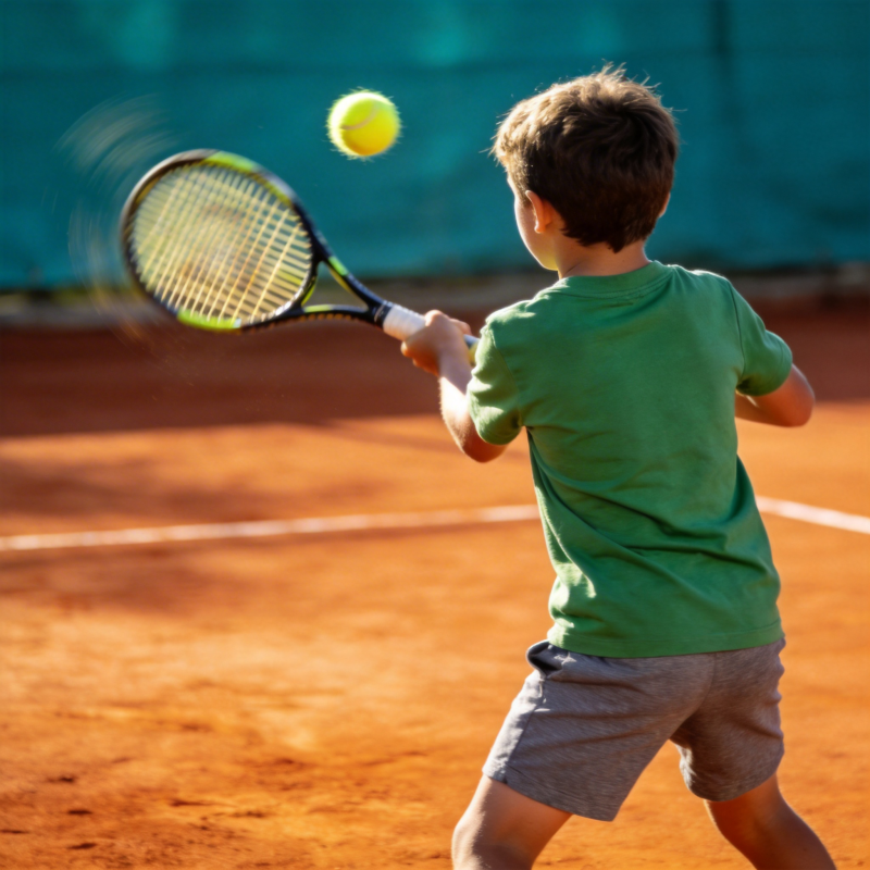 少年挥拍击球图片