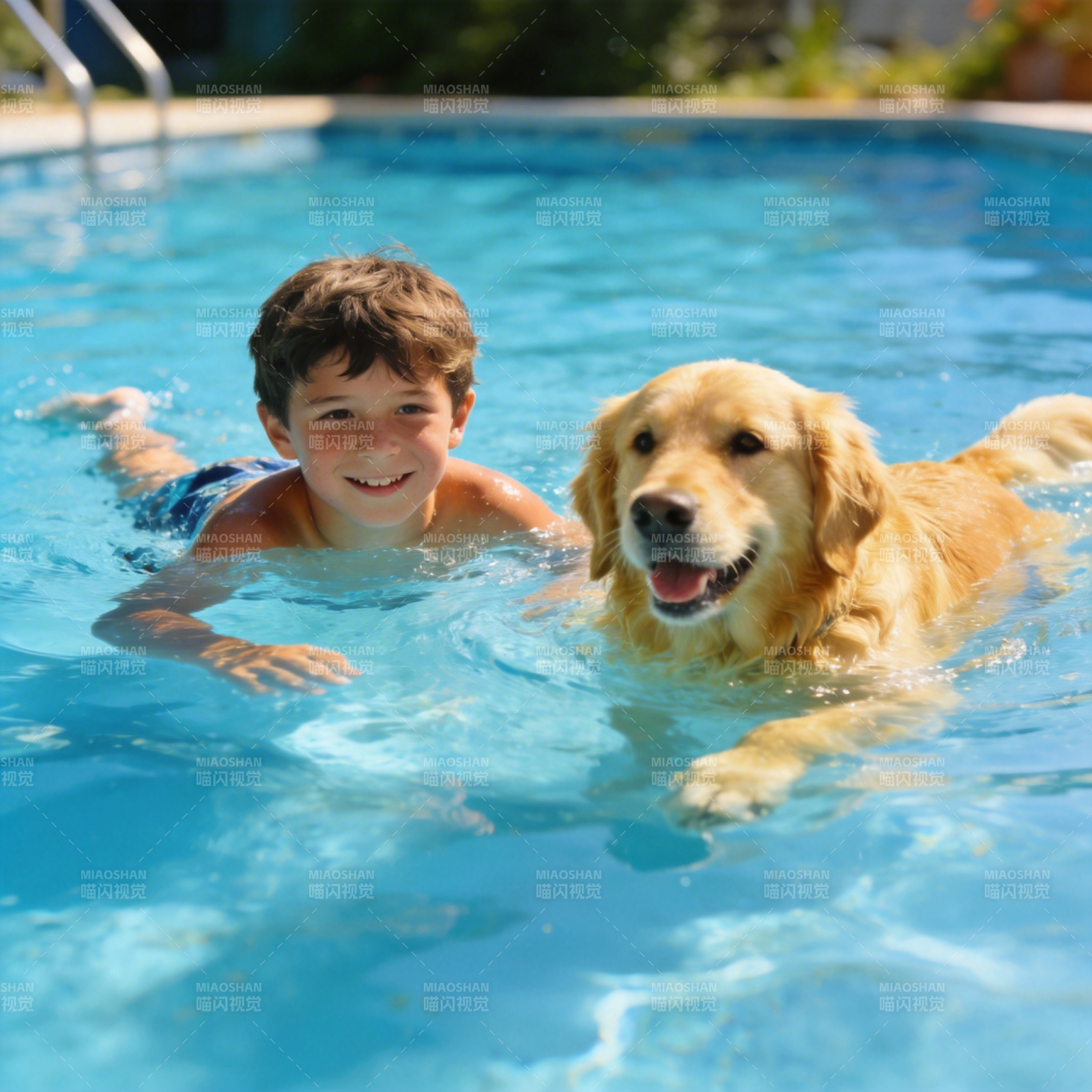 泳池嬉戏 人狗共乐图片