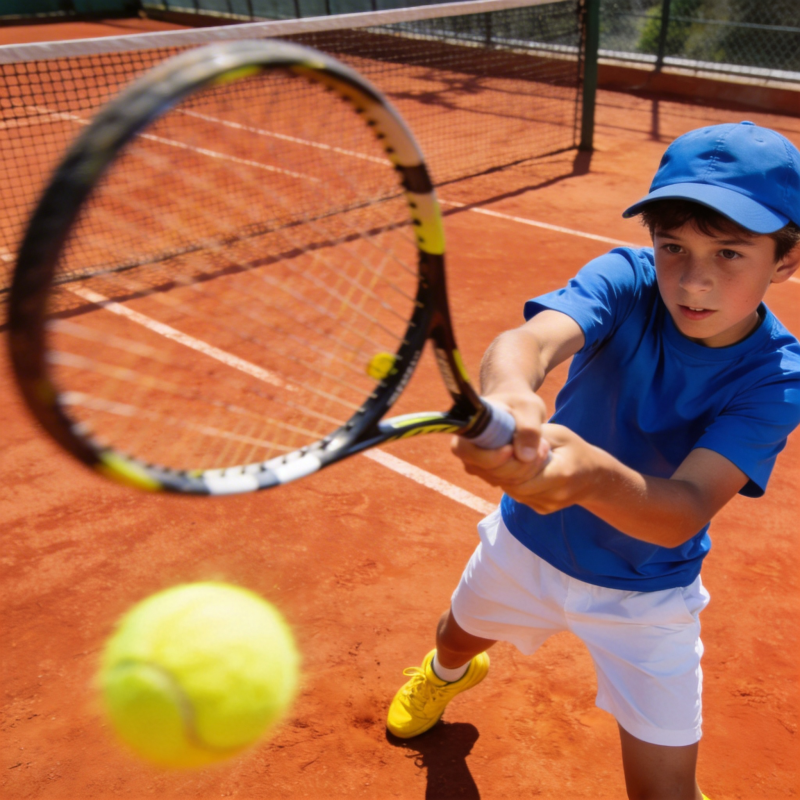 少年挥拍击网球图片