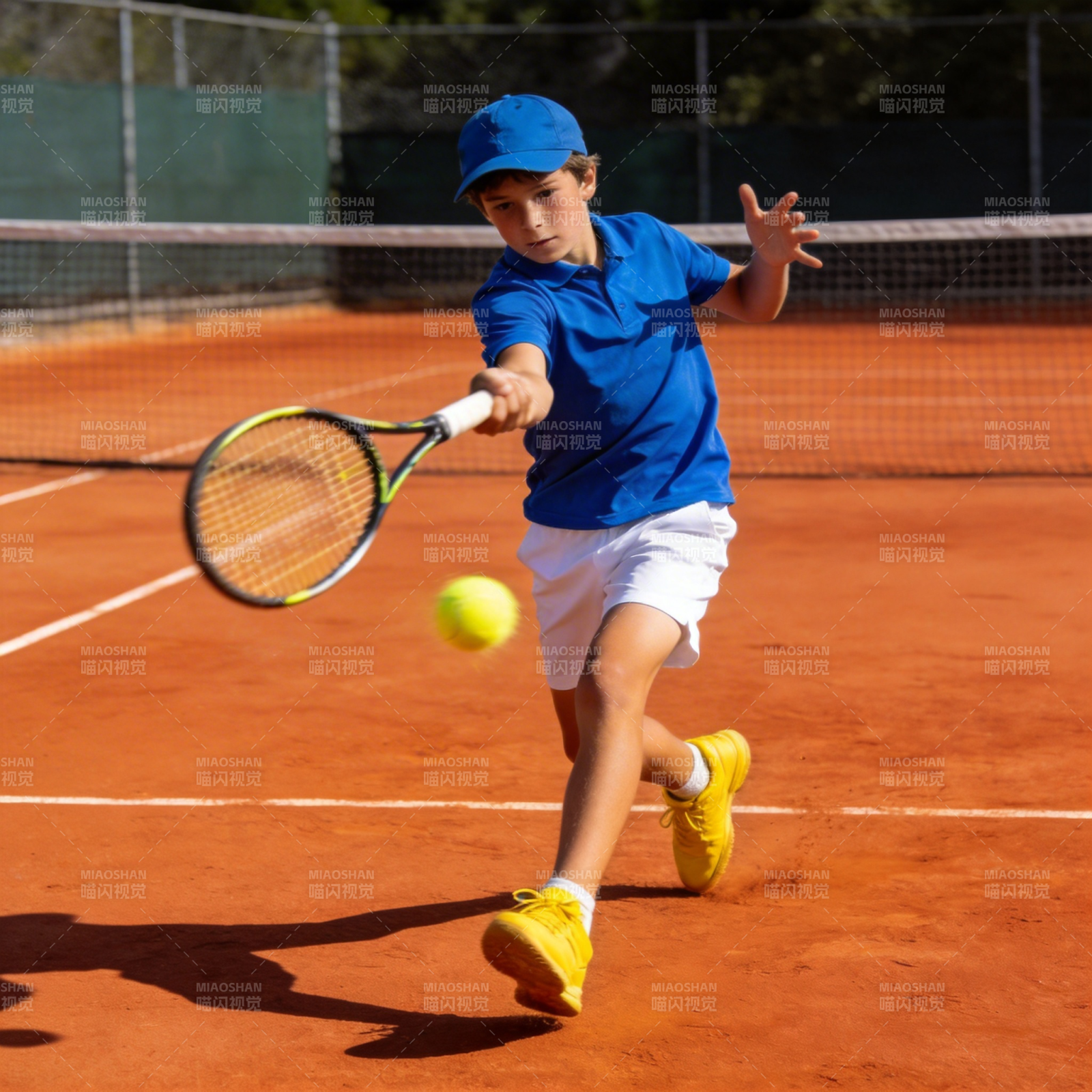 少年挥拍击网球图片