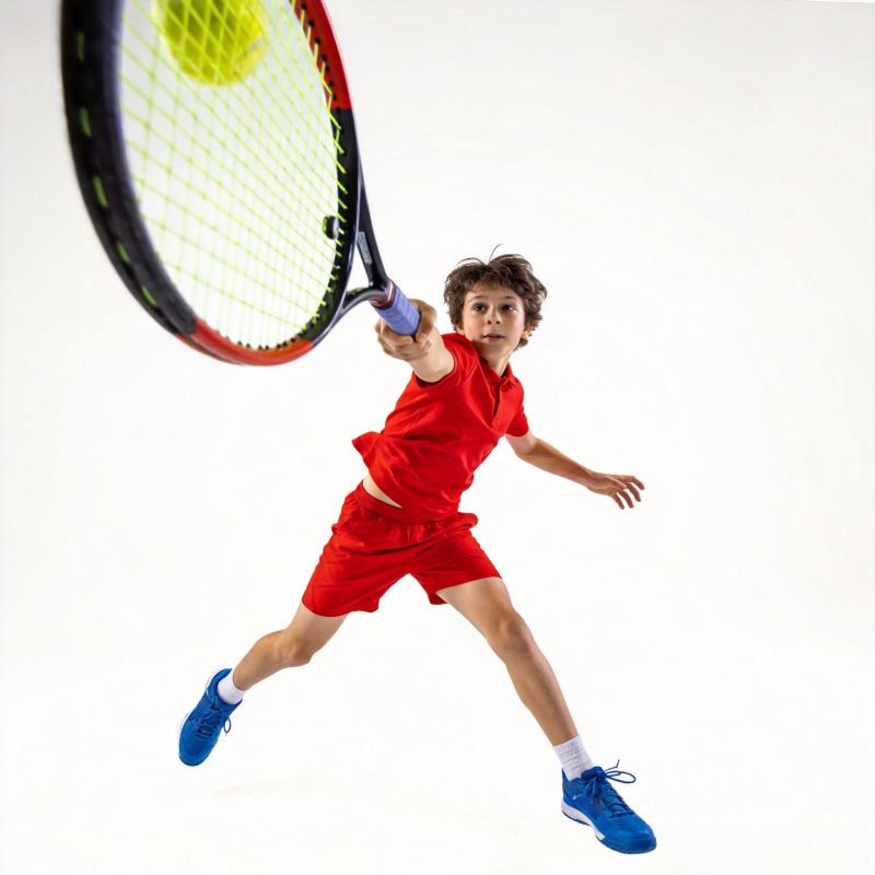 少年挥拍击球瞬间图片