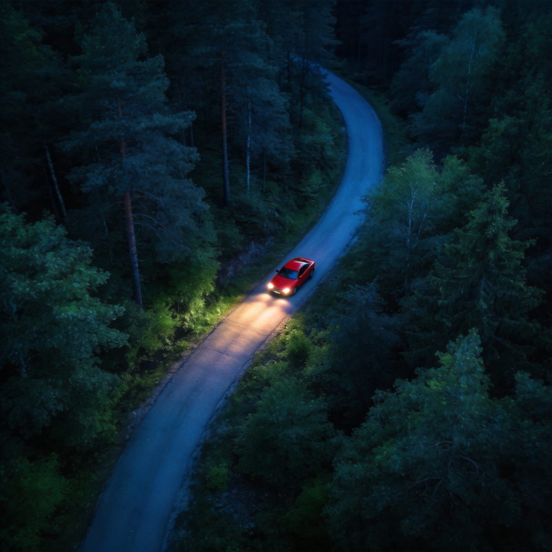 夜路红车行图片