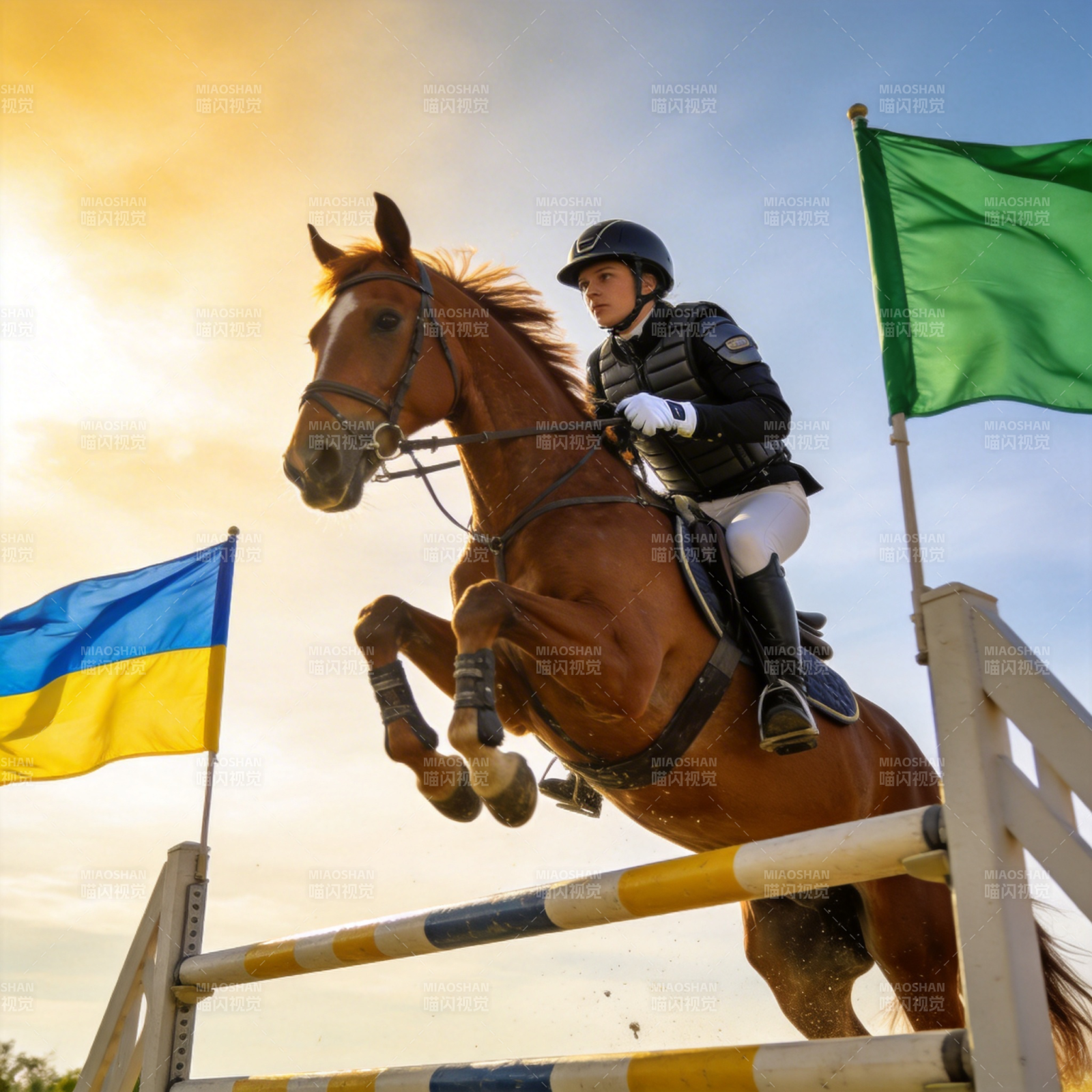 骏马飞跃障碍图片