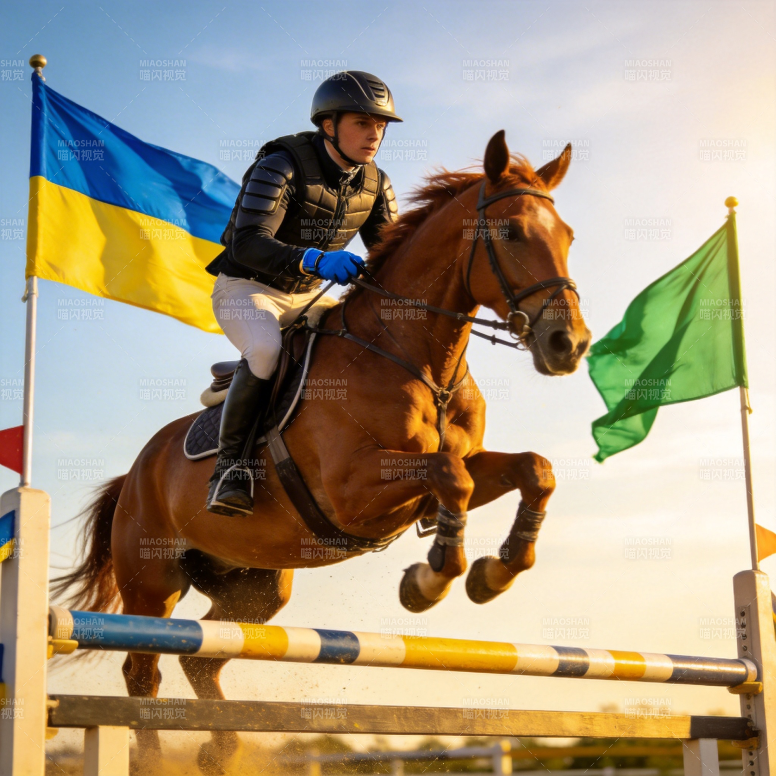 骏马飞跃障碍图片