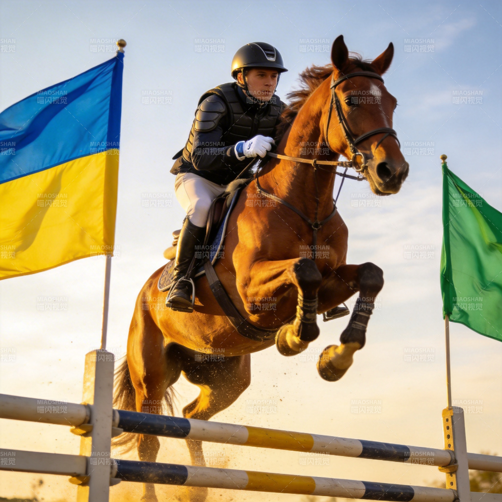 骏马飞跃障碍图片