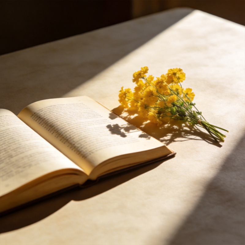 书页与黄花静谧时光图片