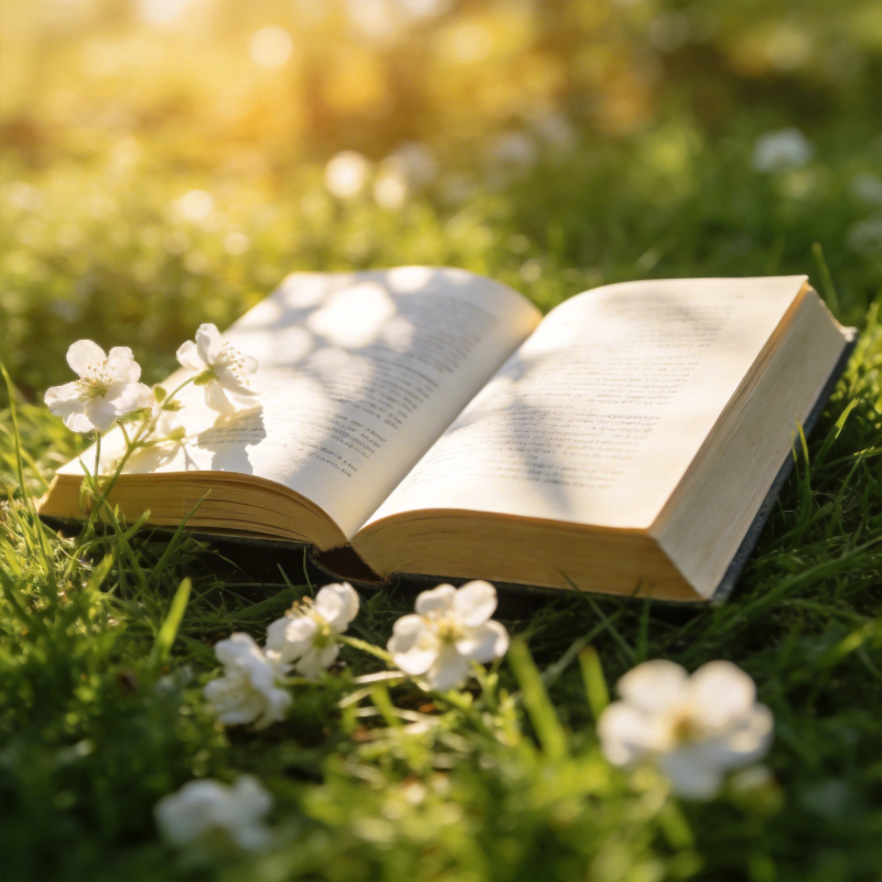 书页间的春日静谧图片