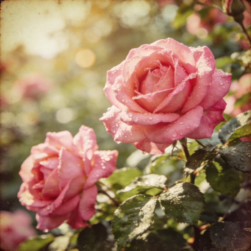 粉玫瑰露珠绽放图片