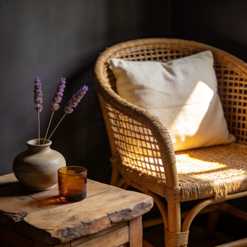 静谧角落的藤椅时光图片