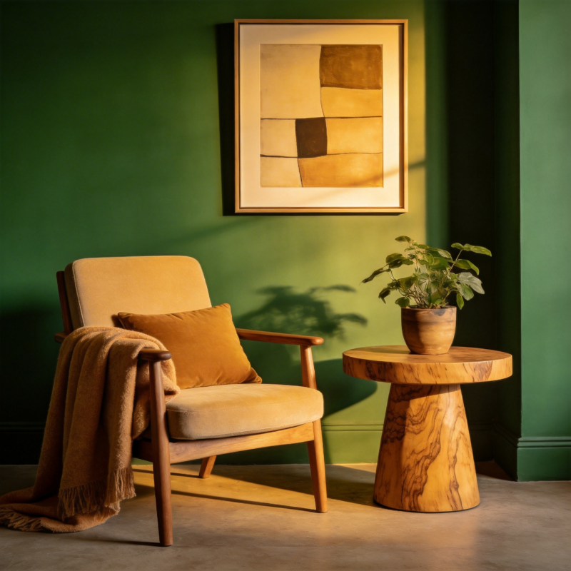 绿墙暖椅静谧角图片