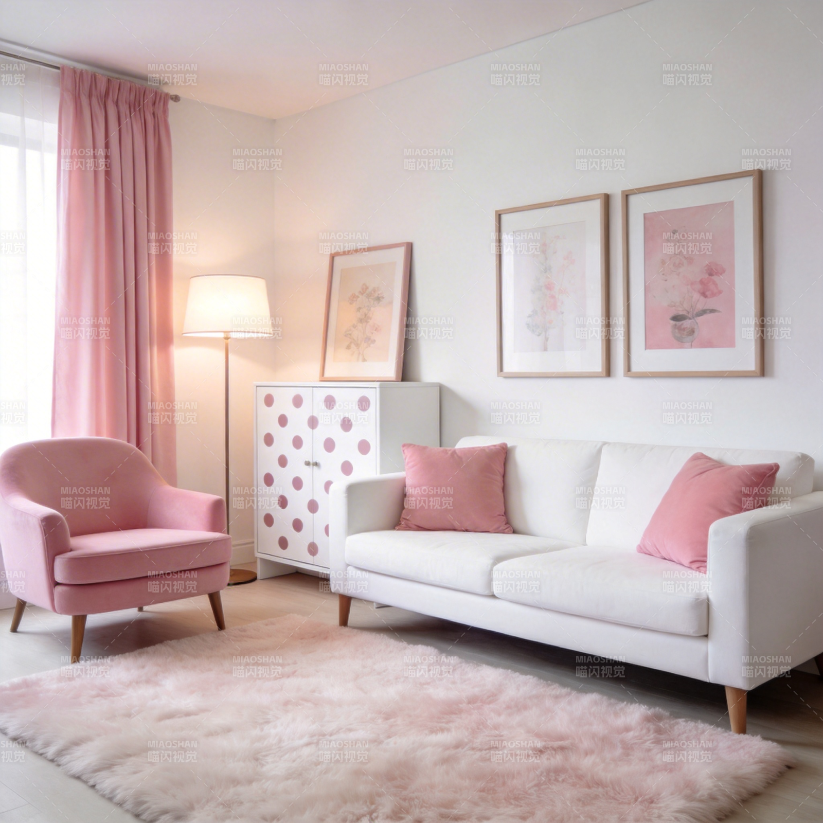 粉色温馨客厅图片
