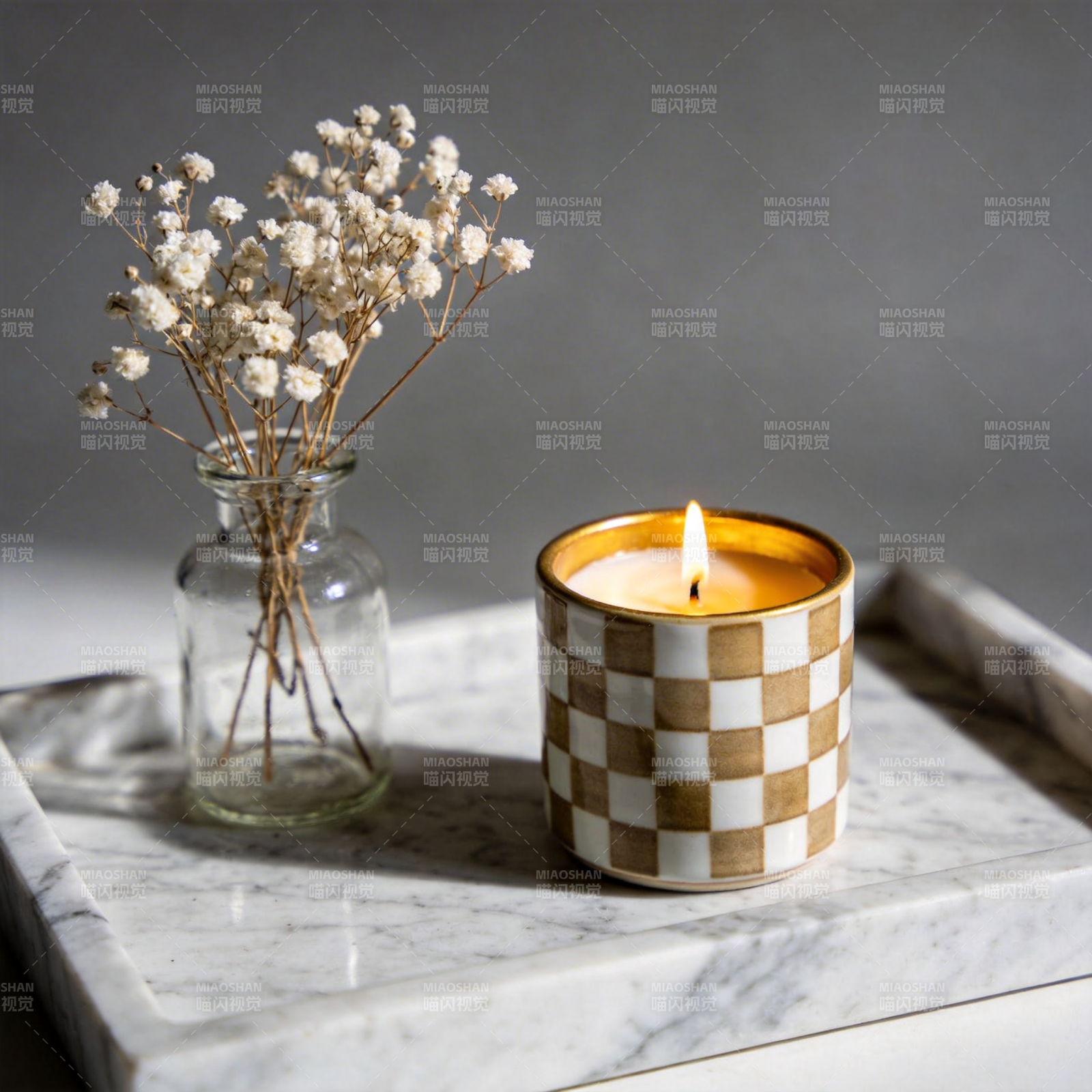 烛光与干花静谧相伴图片