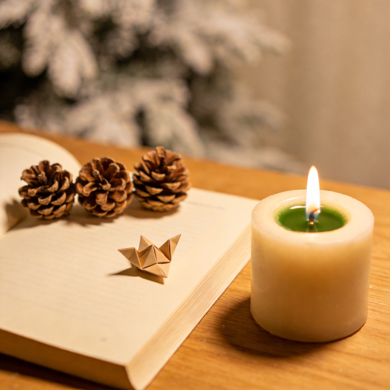 静谧冬夜书桌景图片