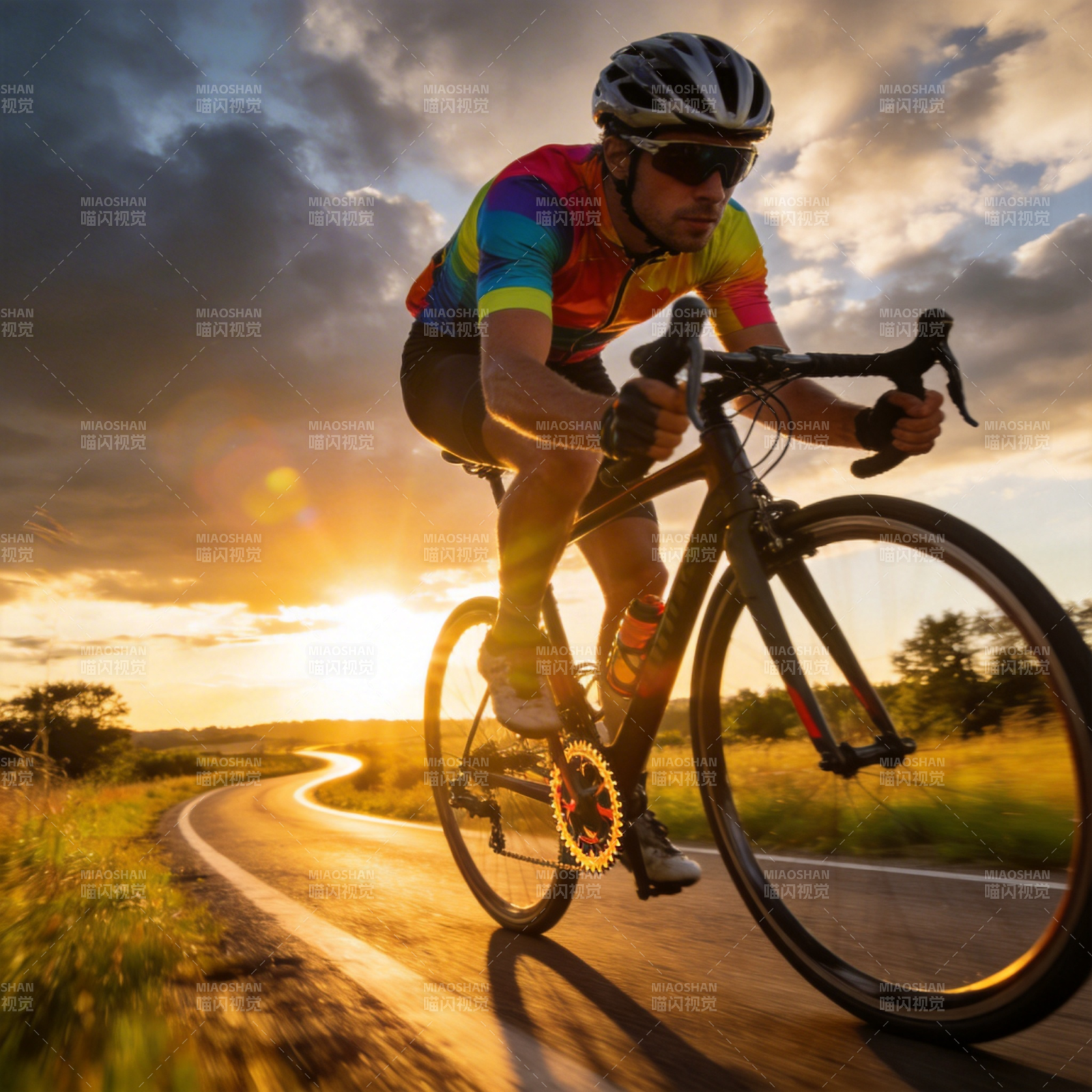 夕阳下的骑行者图片