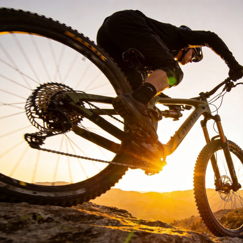 山地骑行日落时分图片