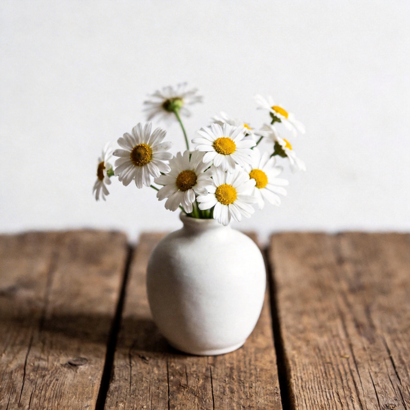 雏菊静置木桌图片