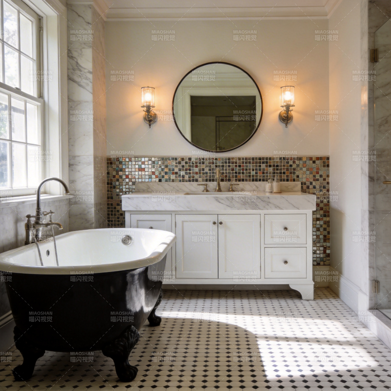 典雅浴室 黑白经典图片