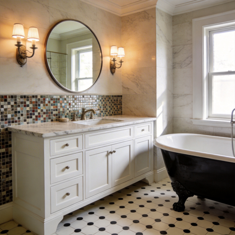 典雅浴室 黑白格地砖图片