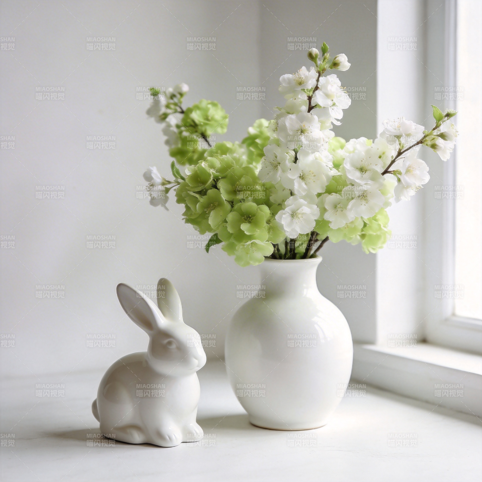 春日花兔静景图片