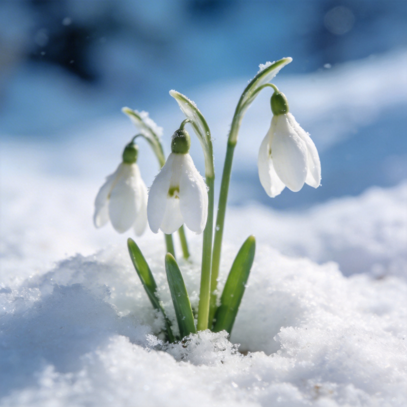 雪中绽放的雪花莲图片