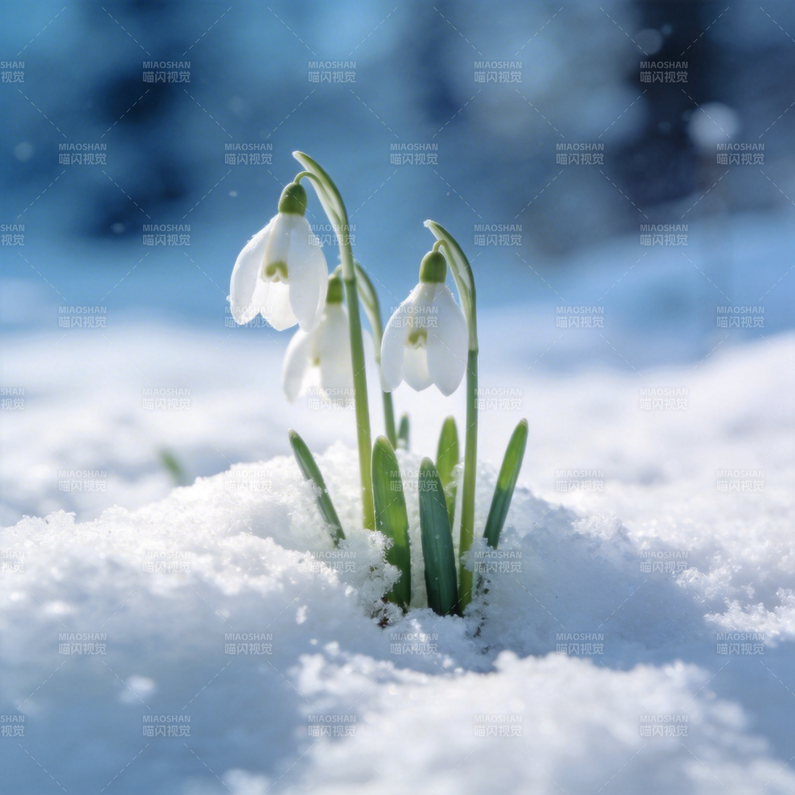 雪中绽放的雪花莲图片