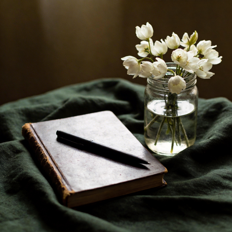 静谧书桌花影图片